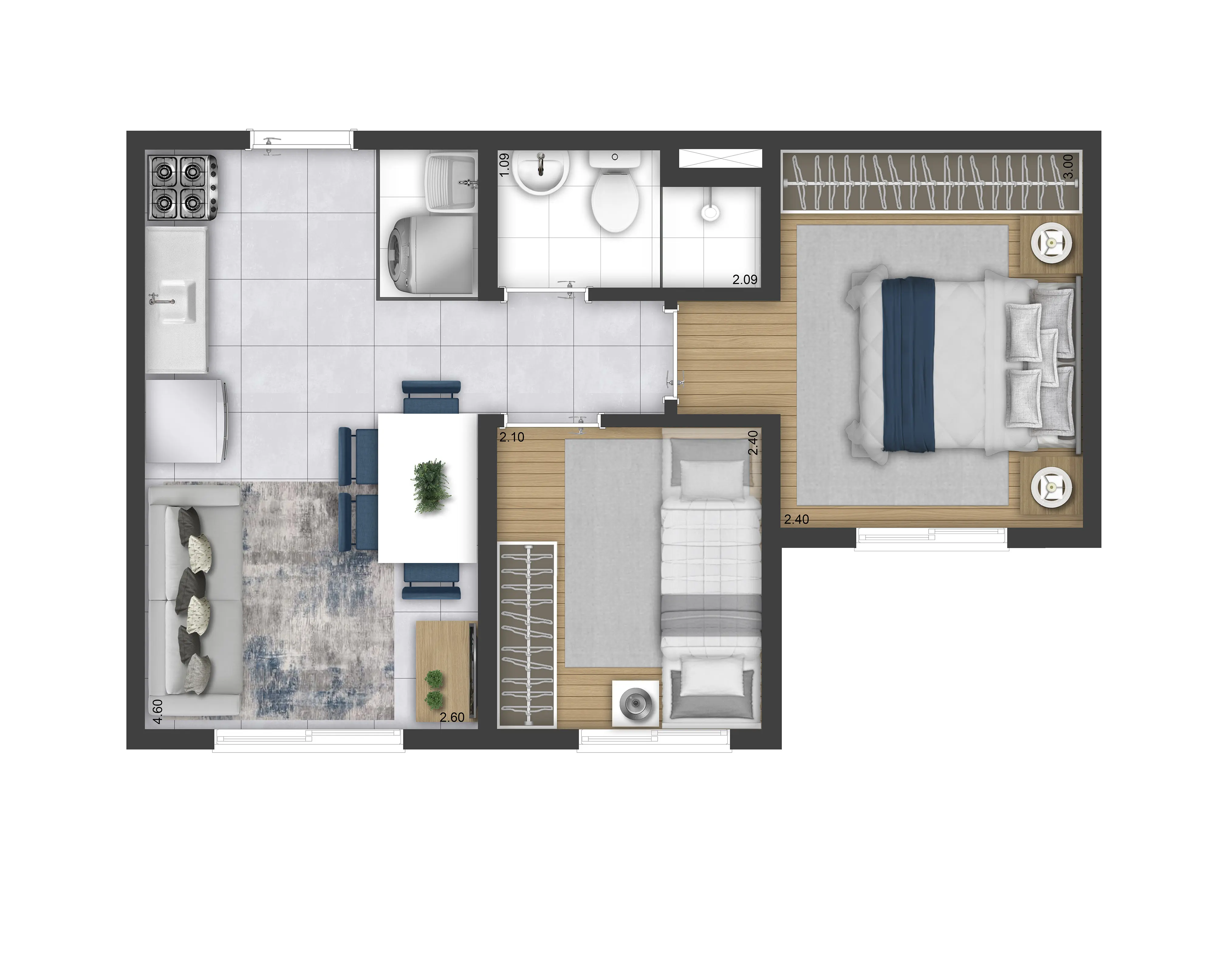 Planta 2 Dorms. - Térreo - Tipo 05 - Torres A, B e C